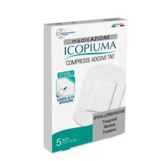 Icopiuma Compresse Adesive TNT Sterili Garza Alto Spessore 7,5 x 10 cm 5 Pezzi **